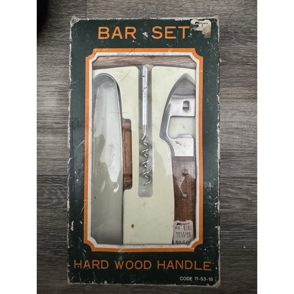 MCM Stainless Steel Wood Bar 3pc Set Vintage Mixology 70s Barware Camping Travel